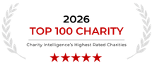 Charity Intelligence 2026 Top 100 Charity recognition with a five-star rating.
